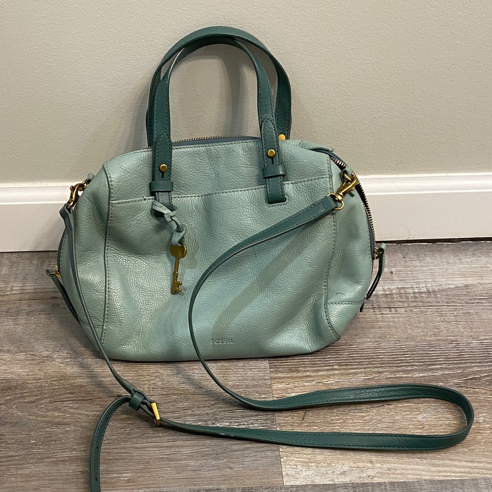 Fossil Leather Teal Satchel Handbag